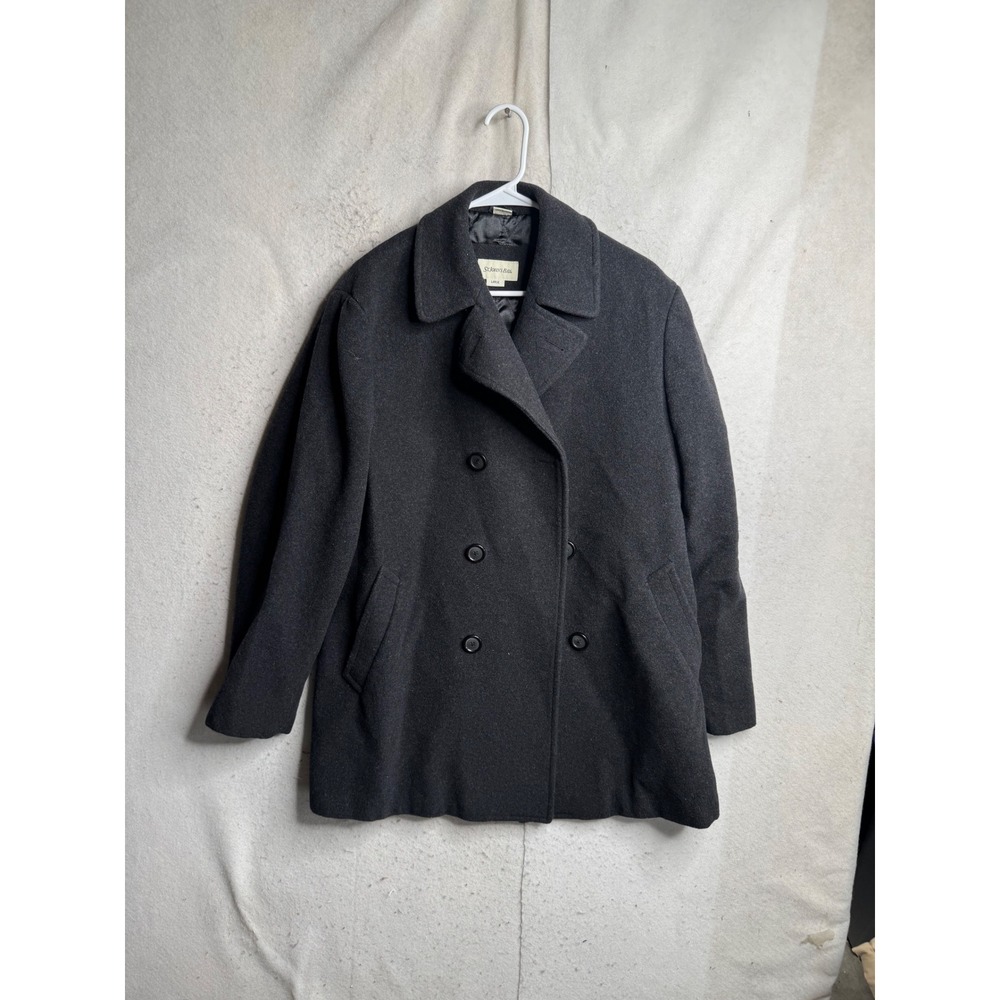 St Johns Bay Mens Gray Wool Blend Double Breasted Pea Coat Jacket Large